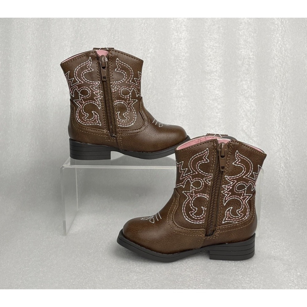 Wonder Nation Brown Zip up Square Toe Cowboy Cowgirl Boots Toddler Girls Size 5 - Picture 7 of 16